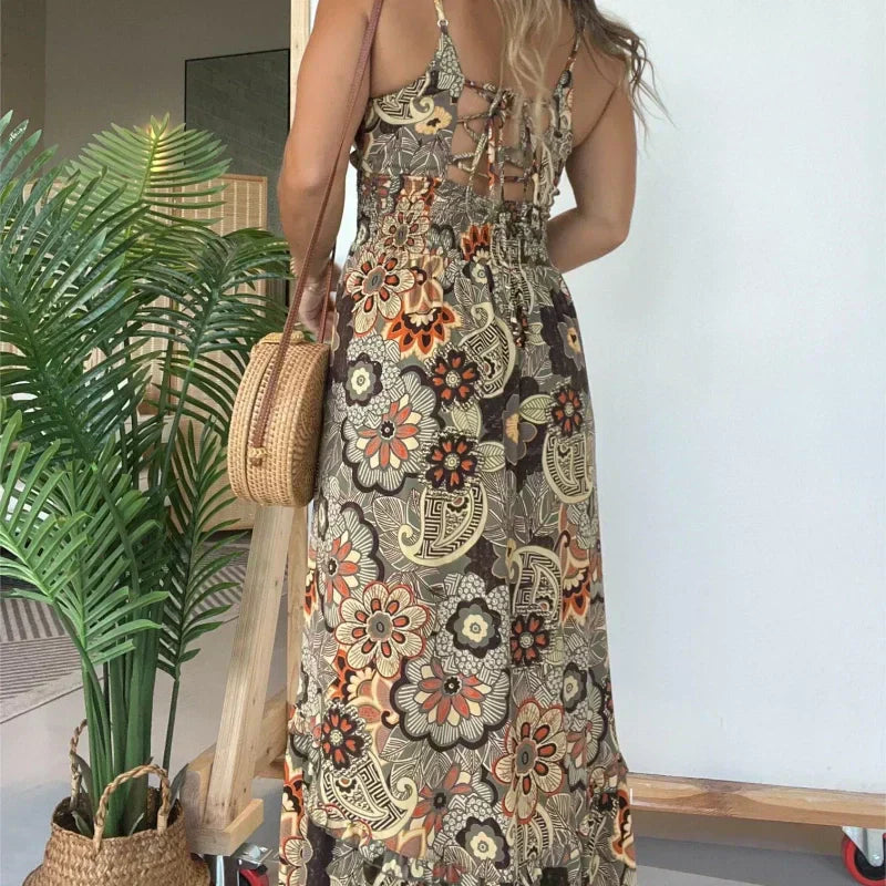 Women's Floral Spaghetti Strap Maxi Dress Long Elegant Summer Dress