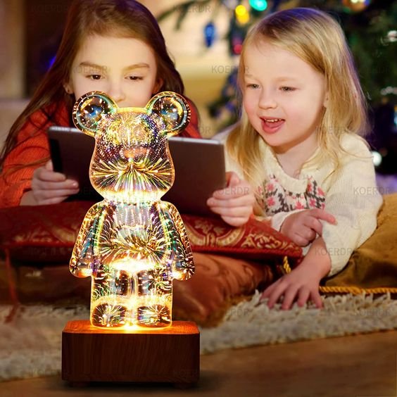 Fireworks Bear 3D LED Desk Lamp For Kids Room Nursery Office