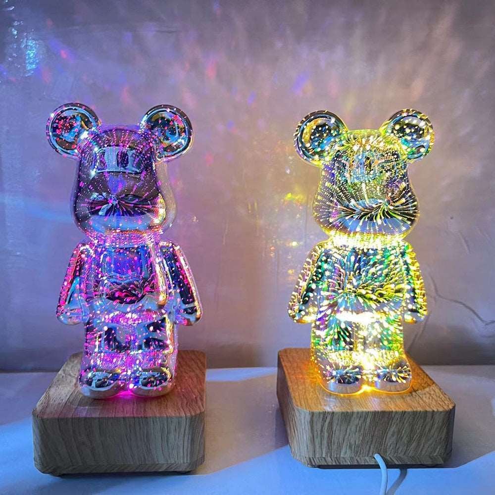 Fireworks Bear 3D LED Desk Lamp For Kids Room Nursery Office