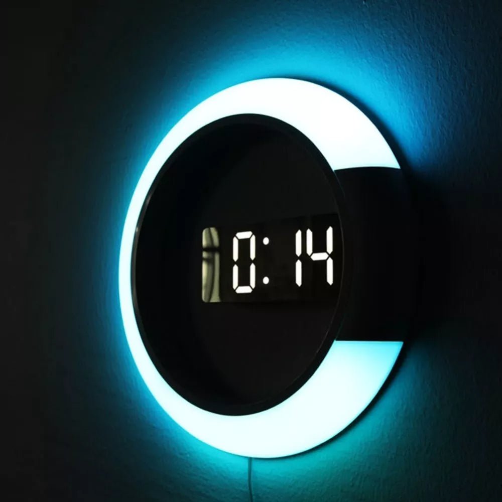 LED Mirror Wall Clock Digital 3D Display USB Powered Remote Control