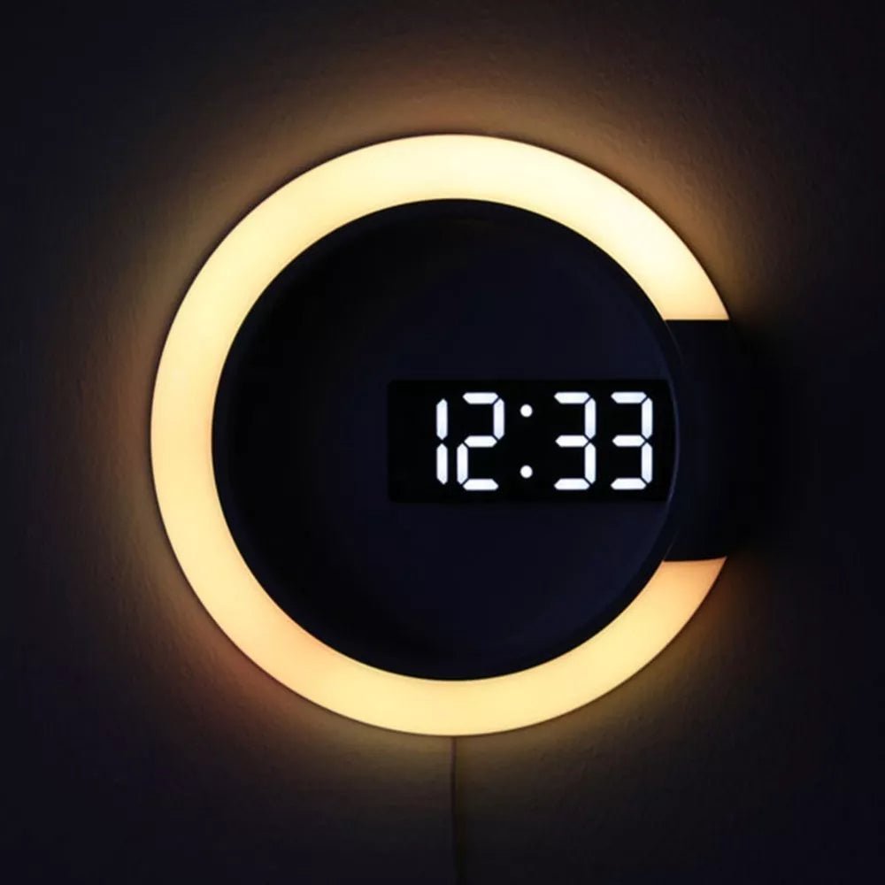 LED Mirror Wall Clock Digital 3D Display USB Powered Remote Control
