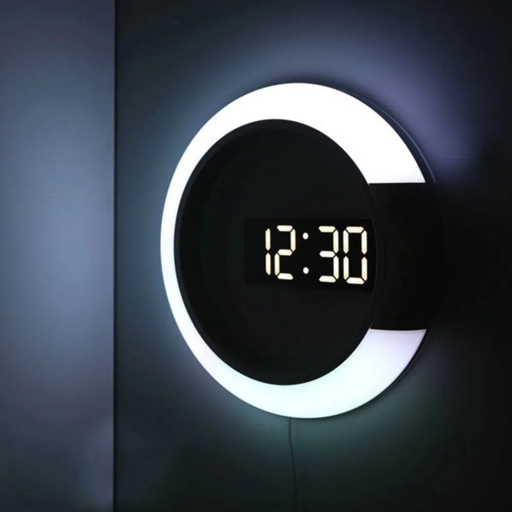 LED Mirror Wall Clock Digital 3D Display USB Powered Remote Control