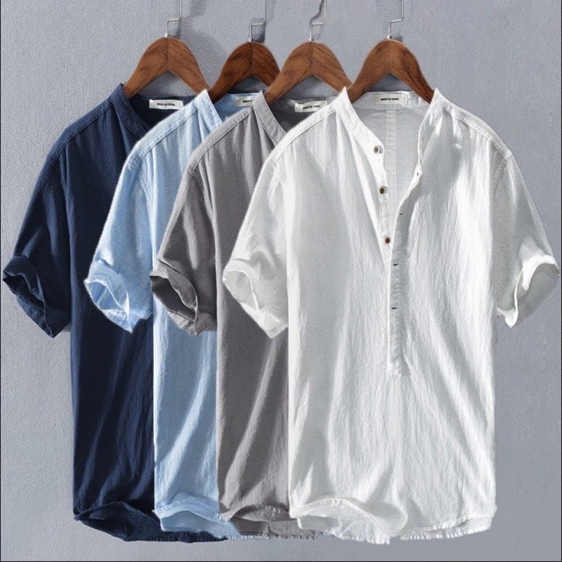 Men's Linen Casual Shirt Short Sleeve Lightweight Summer Top