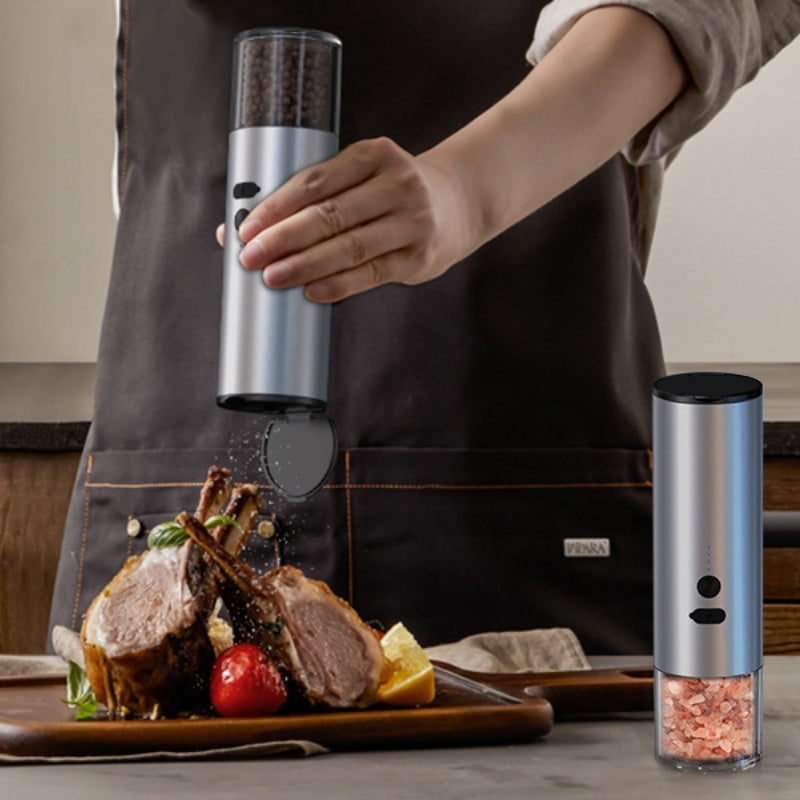 Electric Salt And Pepper Grinder Rechargeable LED Kitchen Mill Set