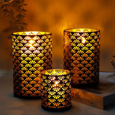 Retro Metal Candle Holders Set 3 Pieces Fan Pattern For Home Decor