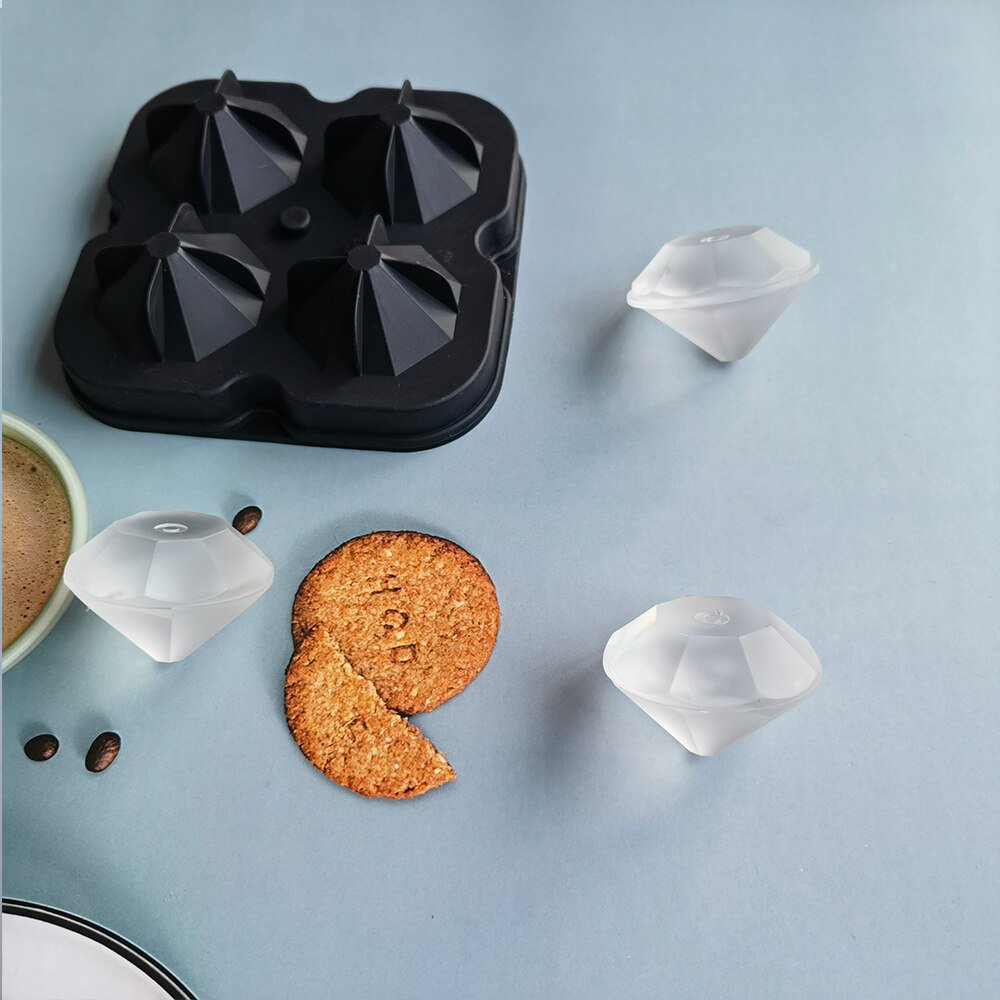 Diamond Ice Mold Flexible Silicone Tray With 4 Large Holes