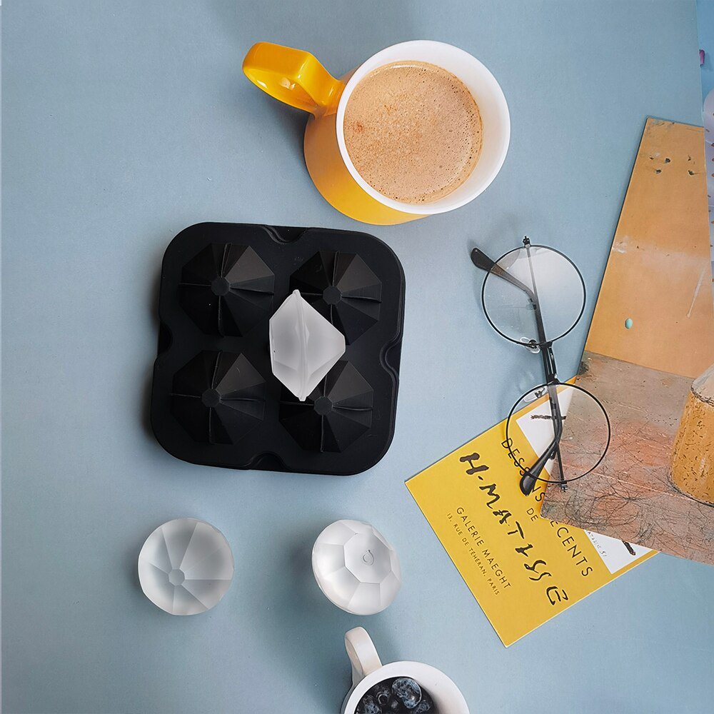 Diamond Ice Mold Flexible Silicone Tray With 4 Large Holes