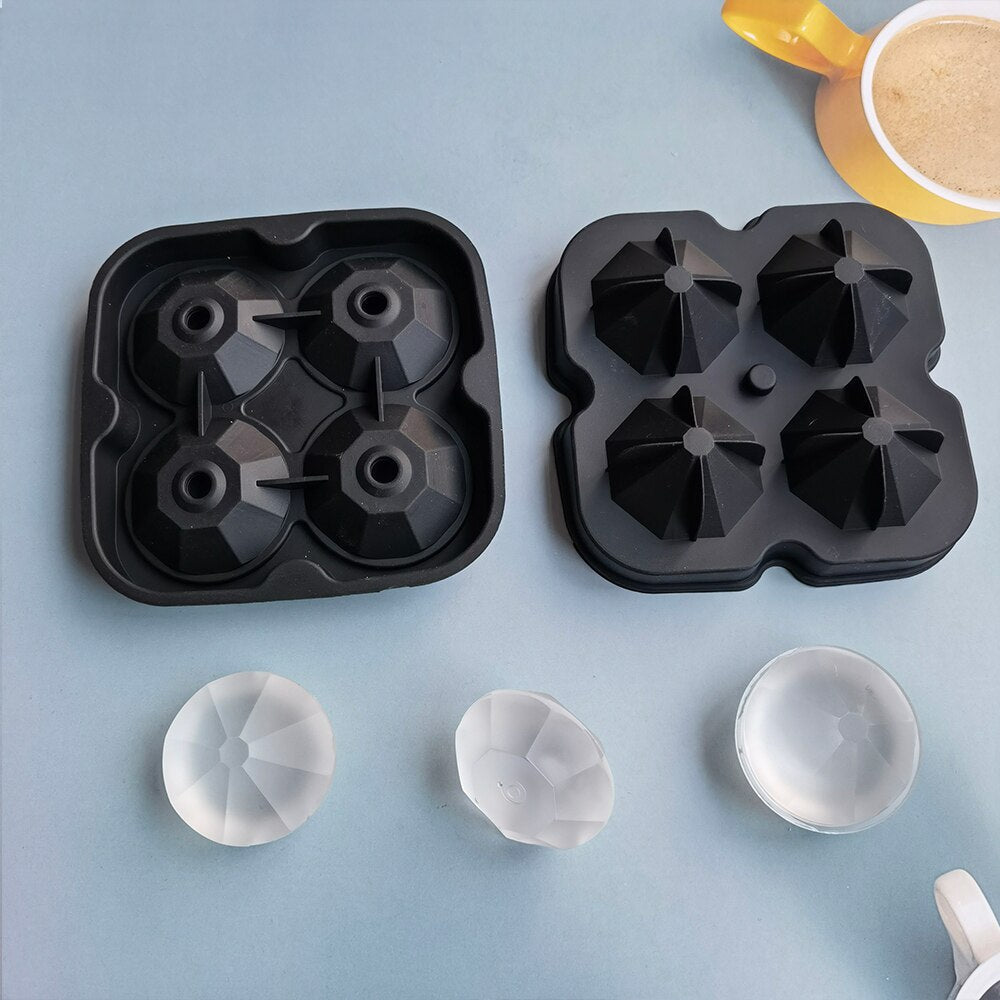 Diamond Ice Mold Flexible Silicone Tray With 4 Large Holes