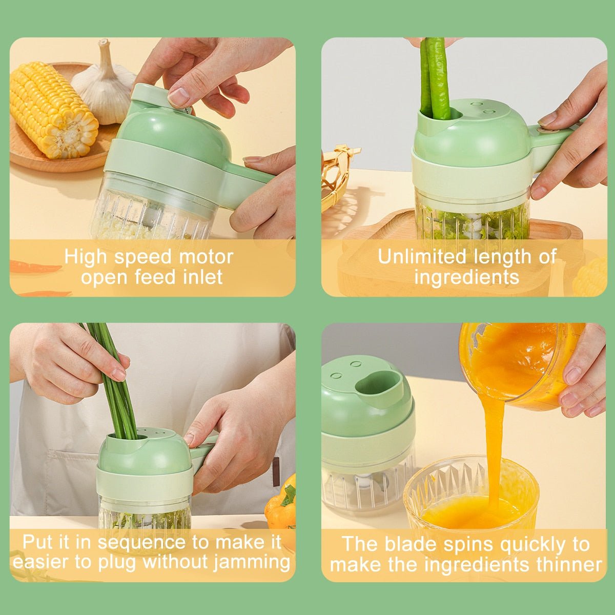 Electric Vegetable Cutter 4 In 1 Handheld Fruit And Veggie Chopper