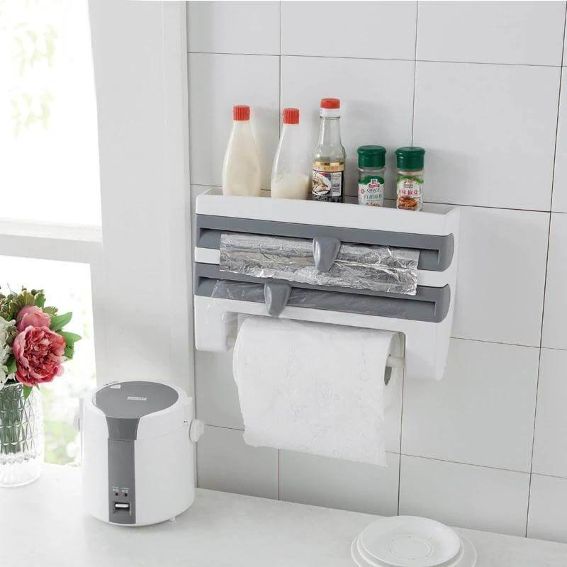 Plastic Wrap Dispenser 4 In 1 Kitchen Roll Holder Organizer