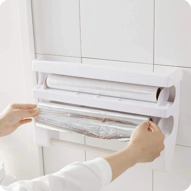 Plastic Wrap Dispenser 4 In 1 Kitchen Roll Holder Organizer