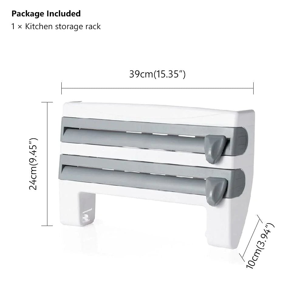 Plastic Wrap Dispenser 4 In 1 Kitchen Roll Holder Organizer