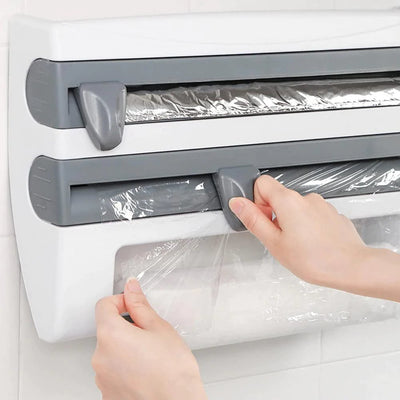 Plastic Wrap Dispenser 4 In 1 Kitchen Roll Holder Organizer