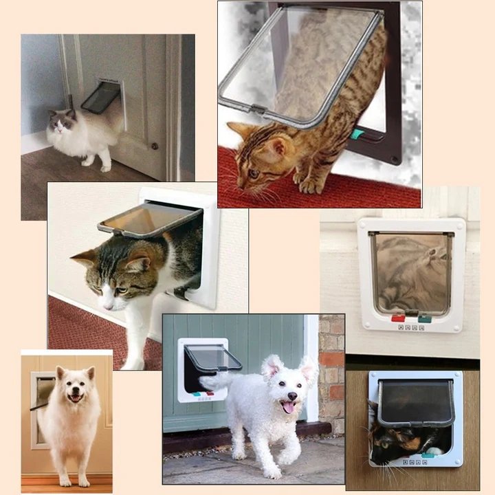 Security Lock Cat Flap Door 4 Way For Interior Exterior Use