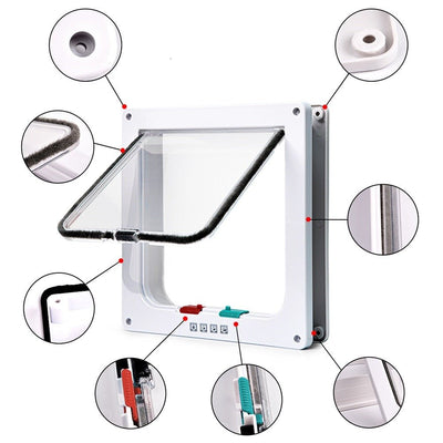 Security Lock Cat Flap Door 4 Way For Interior Exterior Use