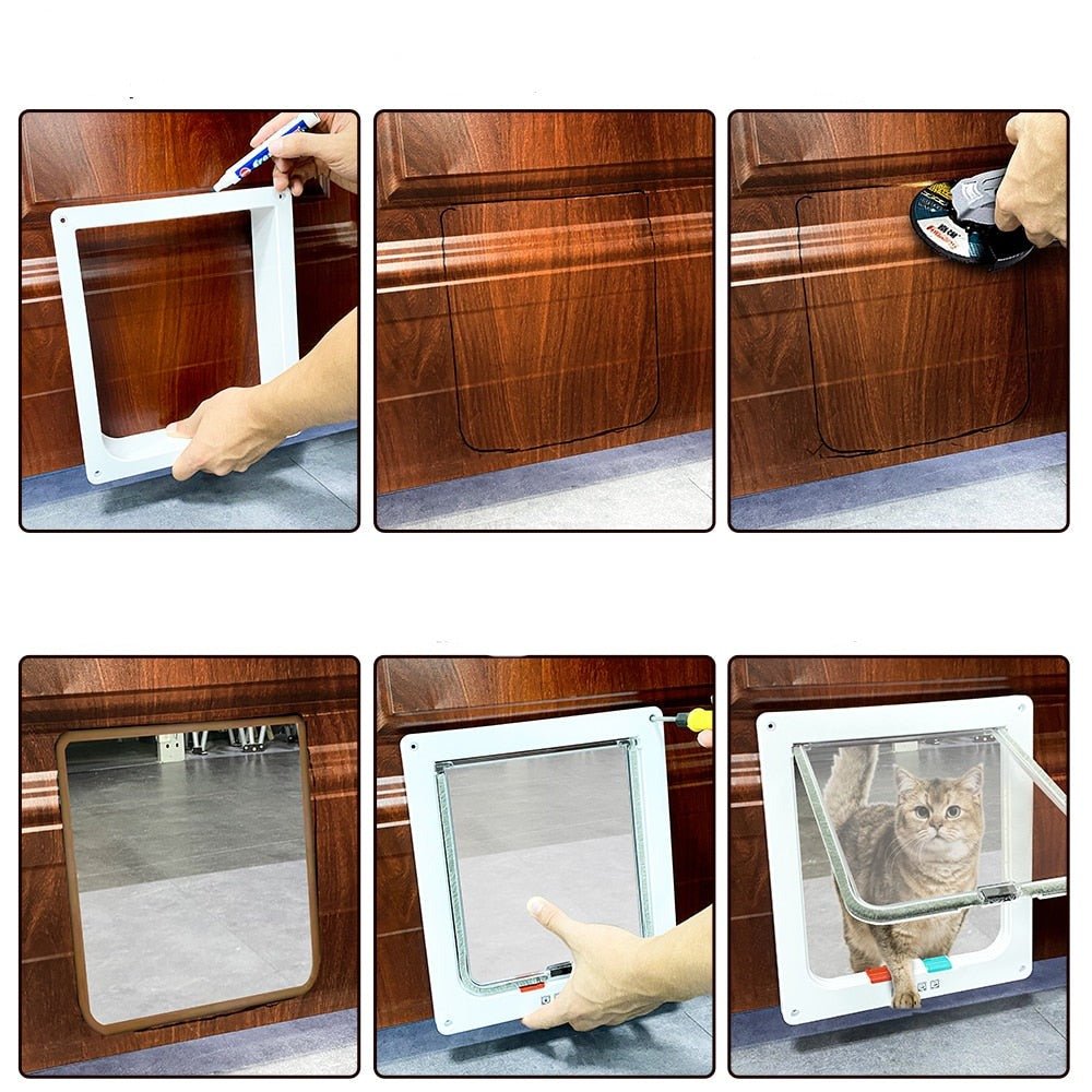 Security Lock Cat Flap Door 4 Way For Interior Exterior Use