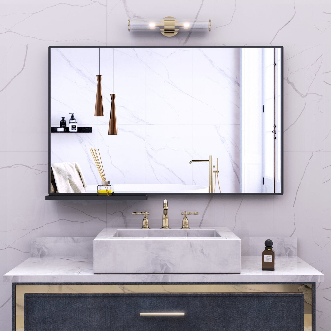 Bathroom Mirror With Storage Rack Rectangular Hanging 40x30 Inch