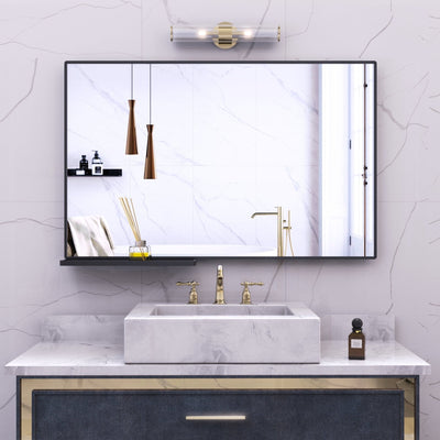Bathroom Mirror With Storage Rack Rectangular Hanging 40x30 Inch