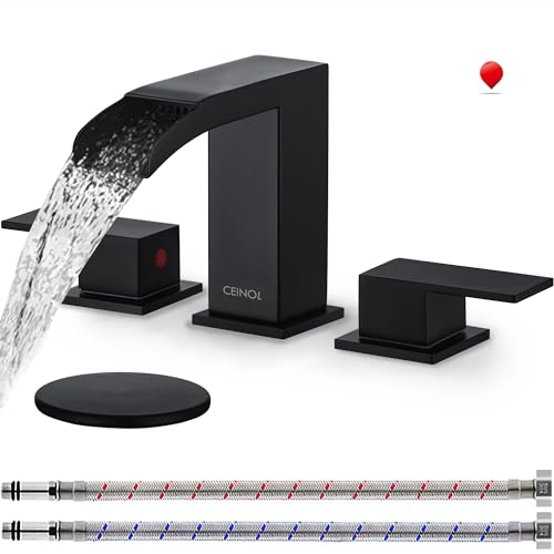 Waterfall Bathroom Faucet Matte Black Three Hole Sink Mixer