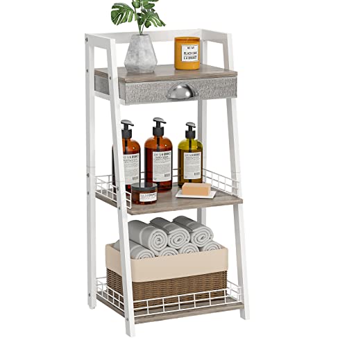 Bathroom Ladder Shelf With Drawer Floor Storage Organizer