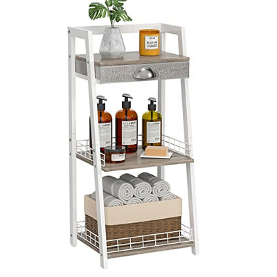 Bathroom Ladder Shelf With Drawer Floor Storage Organizer