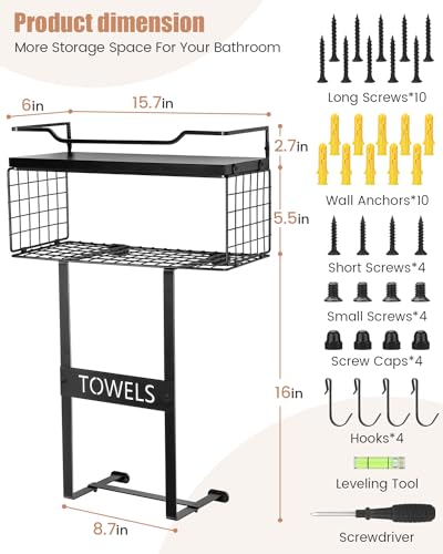 Bathroom Towel Rack Wall Mounted Bath Towel Storage Holder Set