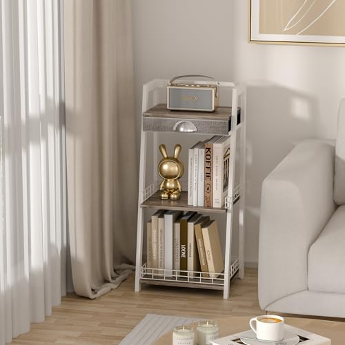 Bathroom Ladder Shelf With Drawer Floor Storage Organizer