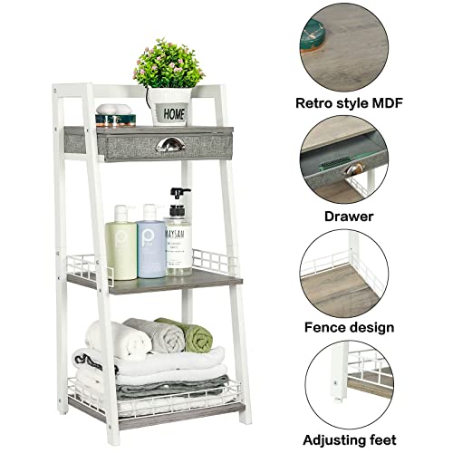 Bathroom Ladder Shelf With Drawer Floor Storage Organizer
