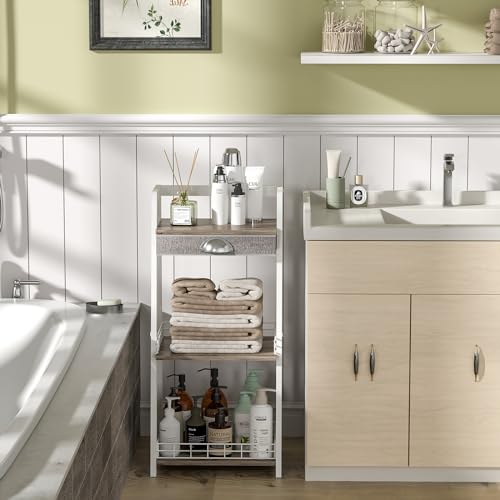Bathroom Ladder Shelf With Drawer Floor Storage Organizer