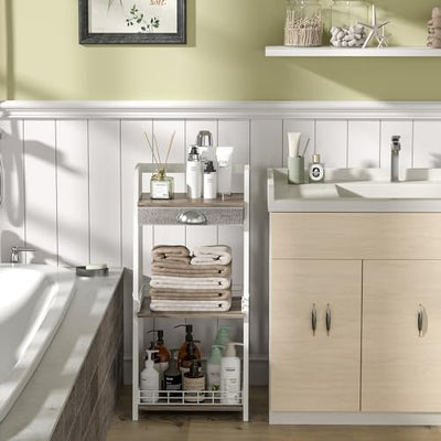 Bathroom Ladder Shelf With Drawer Floor Storage Organizer