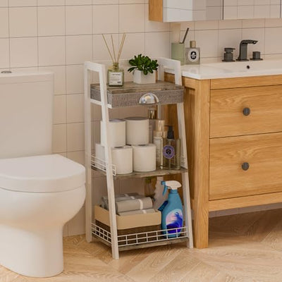 Bathroom Ladder Shelf With Drawer Floor Storage Organizer