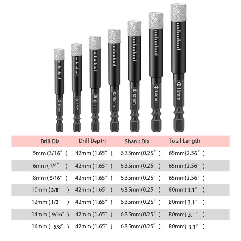 Diamond Drill Bits For Tile Marble Stone Hex Shank Set
