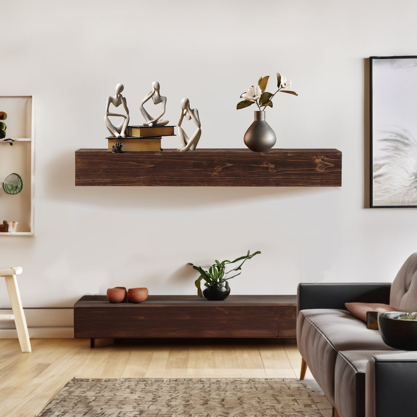 Rustic Wood Fireplace Mantel Floating Wall Mounted Shelf 48 Inch