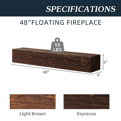 Rustic Wood Fireplace Mantel Floating Wall Mounted Shelf 48 Inch