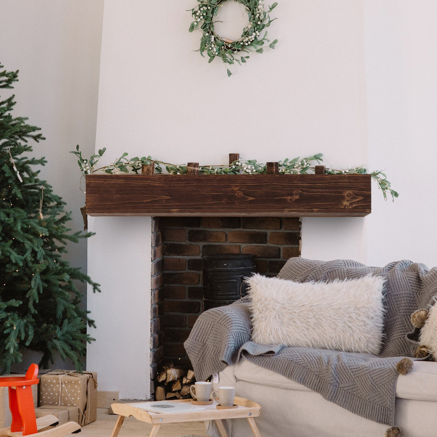 Rustic Wood Fireplace Mantel Floating Wall Mounted Shelf 48 Inch