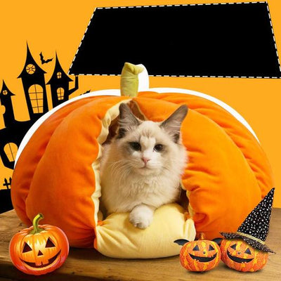 Pumpkin Cat Bed Cozy Soft Plush Cat Cave Bed Pet Nest