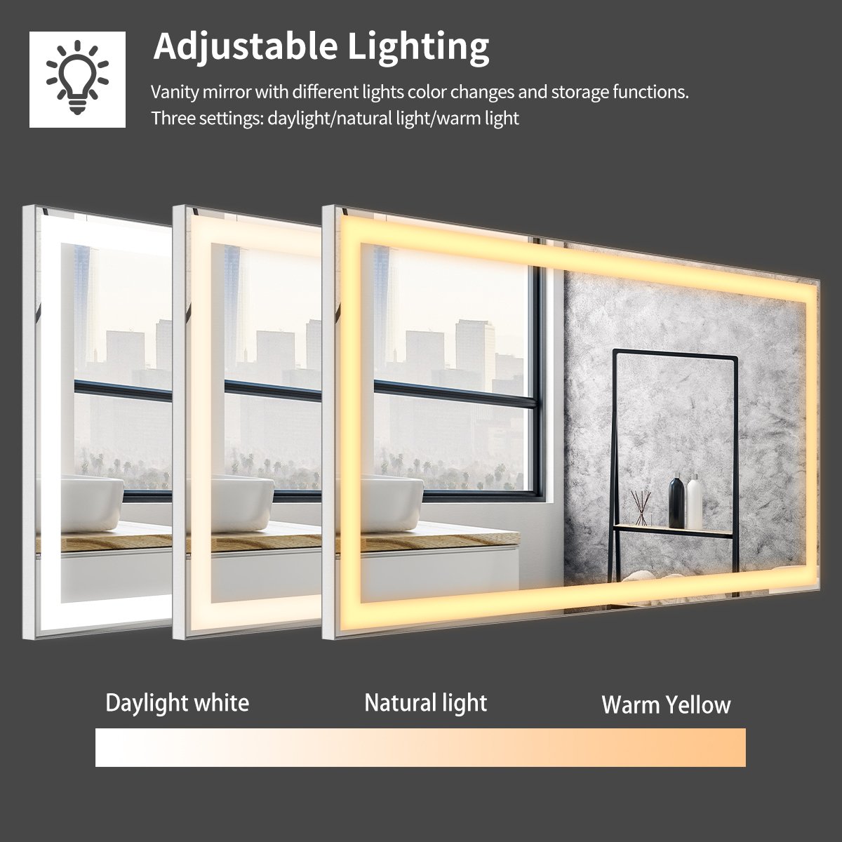 LED Bathroom Makeup Mirror Wall Mounted Adjustable Anti Fog Touch Switch