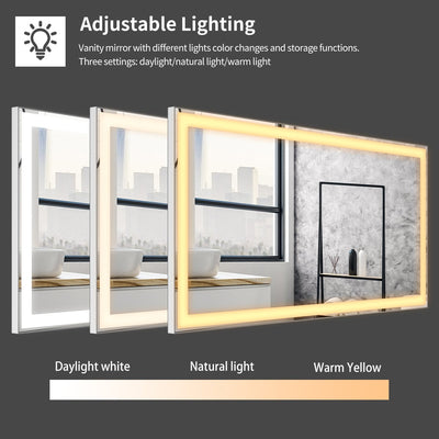 LED Bathroom Makeup Mirror Wall Mounted Adjustable Anti Fog Touch Switch