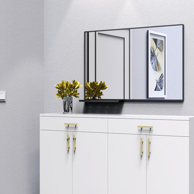 Modern Bathroom Mirror With Storage Rack Black Rectangular Wall Mirror 48x30 Inch