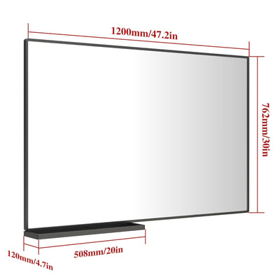 Modern Bathroom Mirror With Storage Rack Black Rectangular Wall Mirror 48x30 Inch