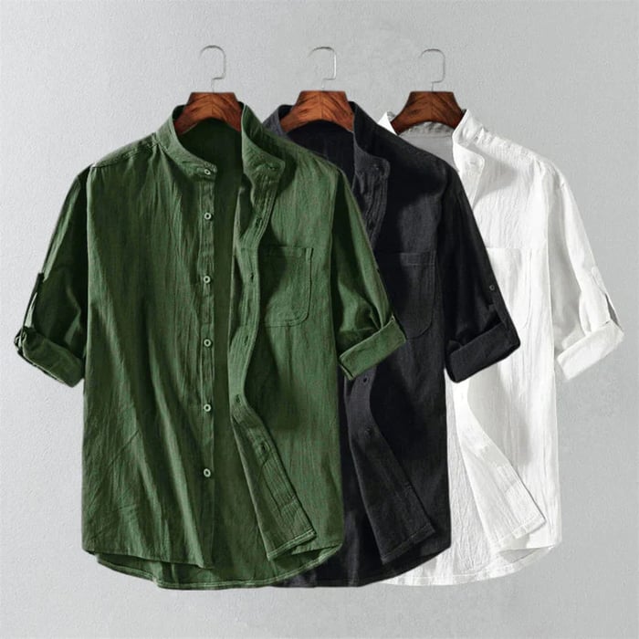 Short Sleeve Linen Men's Shirt Lightweight Summer Casual Top