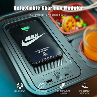 Sofa Armrest Tray With Wireless Charger And Cup Holder Convenience