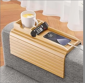 Bamboo Couch Cup Holder Organizer For Sofa Drinks And Snacks