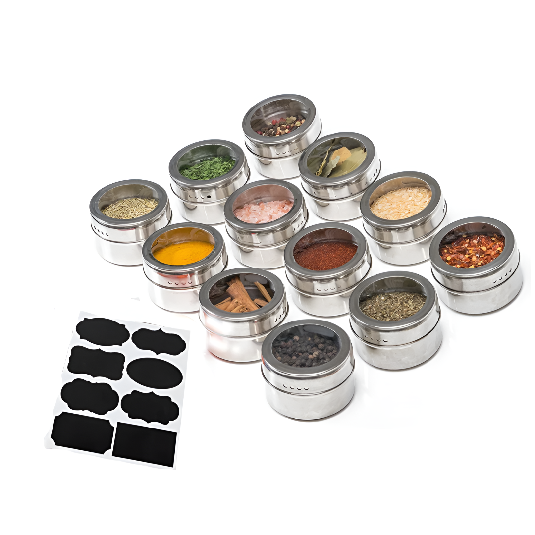 Magnetic Stainless Steel Spice Jars Set For Kitchen Organization