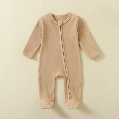 Organic Waffle Cotton Romper With Zipper For Babies