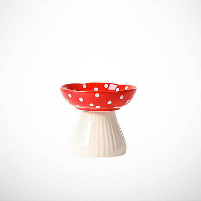 Elevated Ceramic Cat Bowl With Mushroom Design For Pets