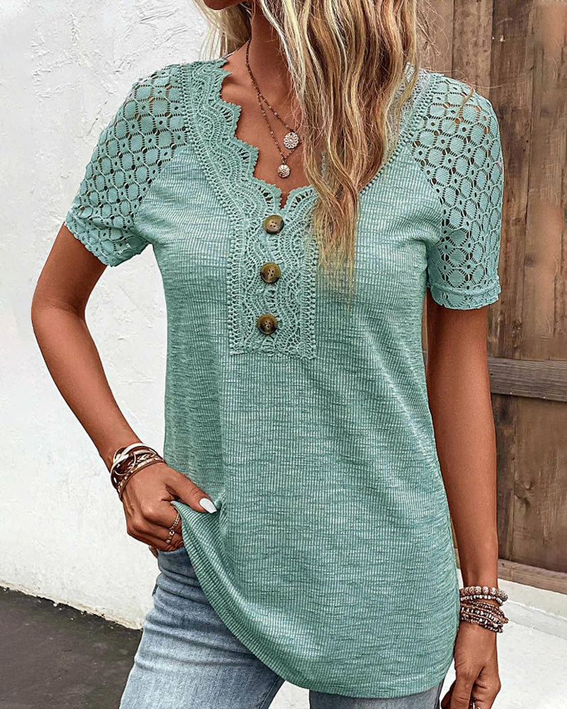 Lace Short Sleeve T-Shirt Elegant Women’s Casual Summer Top