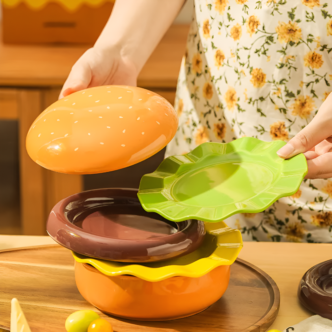 Stackable Ceramic Plates Set For Burgers And Snacks