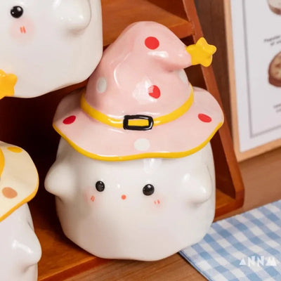 Funny Ghost Ceramic Mug With Lid Spooky Halloween Coffee Cup