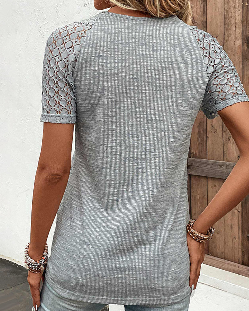 Lace Short Sleeve T-Shirt Elegant Women’s Casual Summer Top